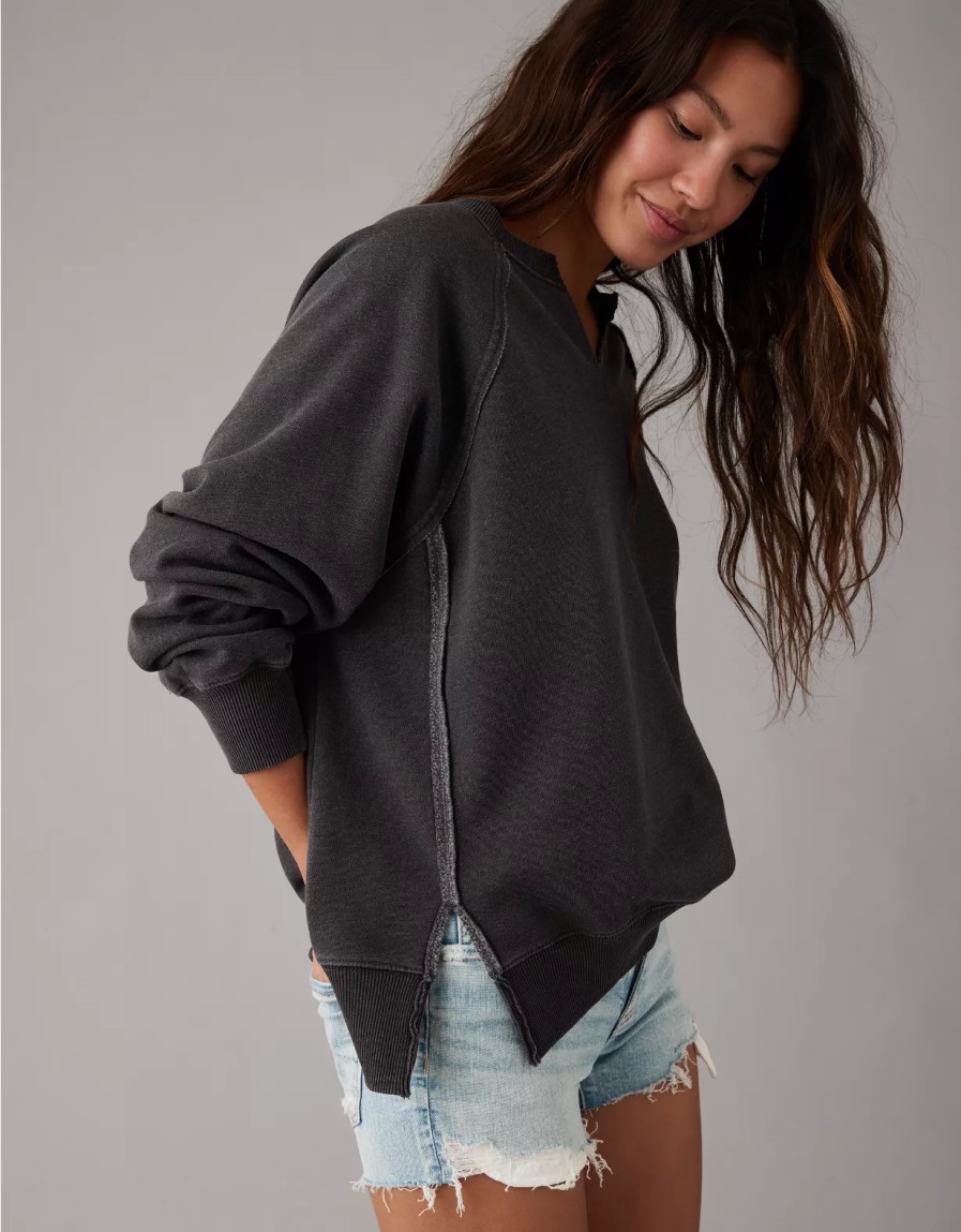 Mujer American Eagle | Sudadera Extragrande Con Cuello De Muesca Ae Big Hug