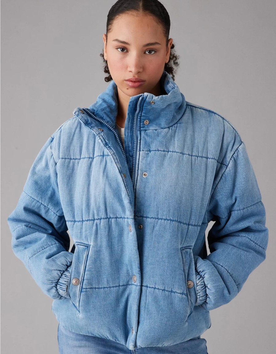 Mujer American Eagle | Chaqueta Bomber Corta De Mezclilla Ae