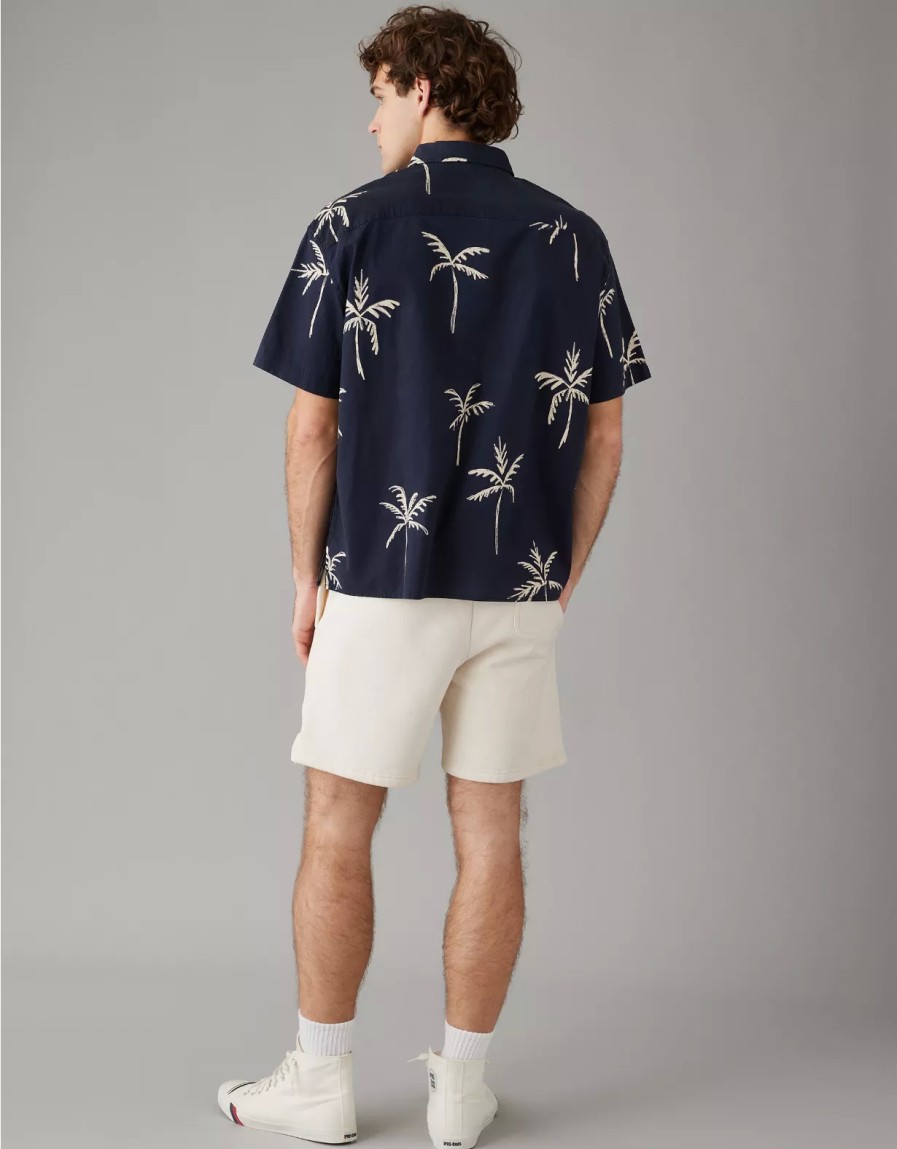 Hombres American Eagle | Camisa Junto A La Piscina Con Botones Y Estampado Ae