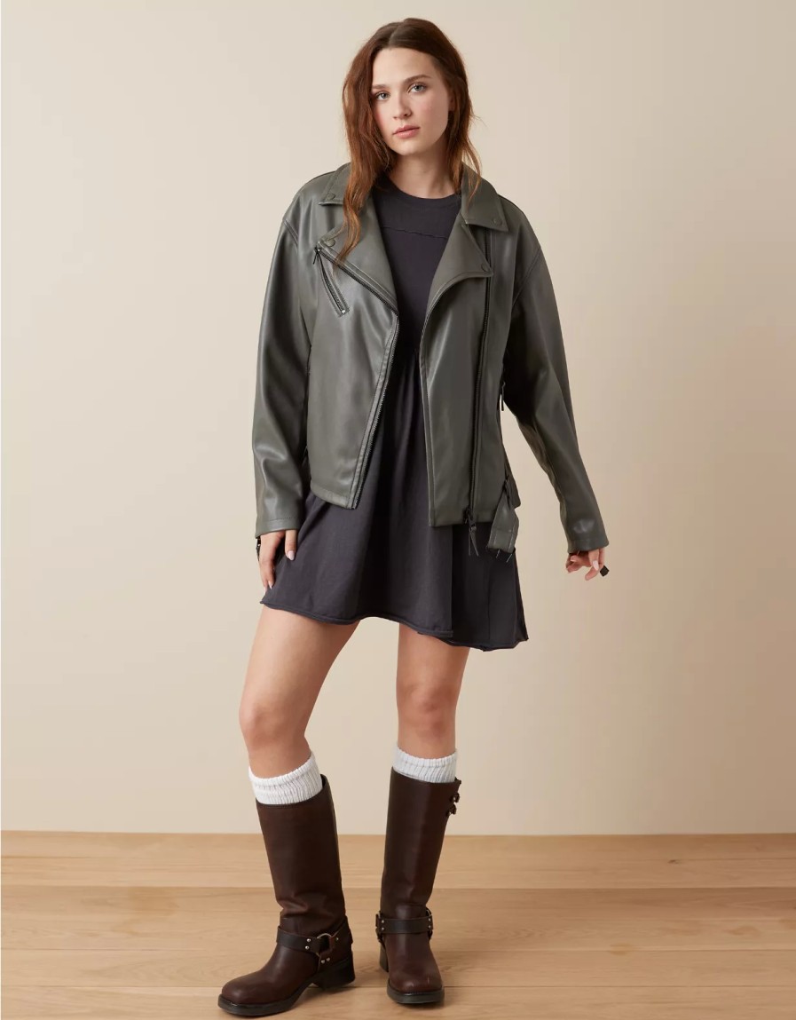 Mujer American Eagle | Chaqueta Biker Extragrande De Cuero Vegano Ae