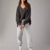 Mujer American Eagle | Sudadera Extragrande Con Cuello En V Y Diseno Waffle Big Hug Ae