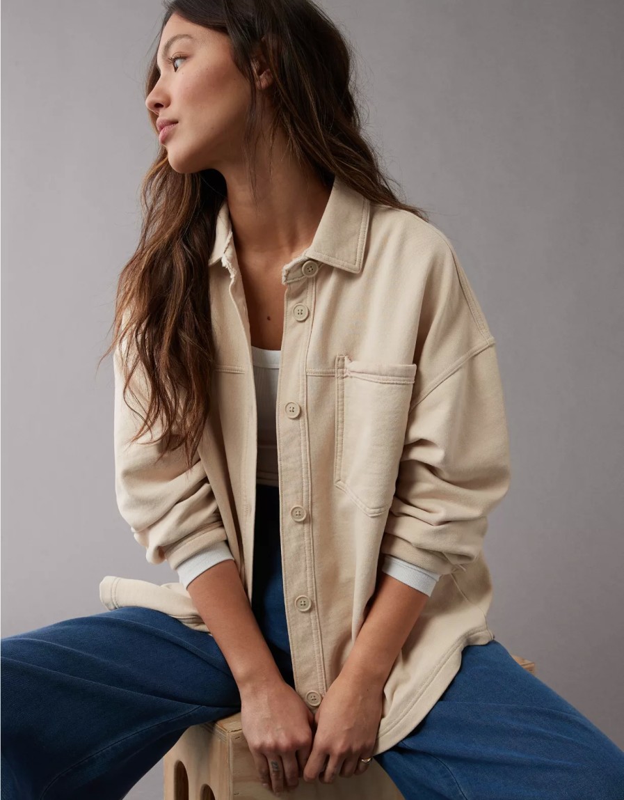 Mujer American Eagle | Camisa Oversize De Punto Con Botones Ae