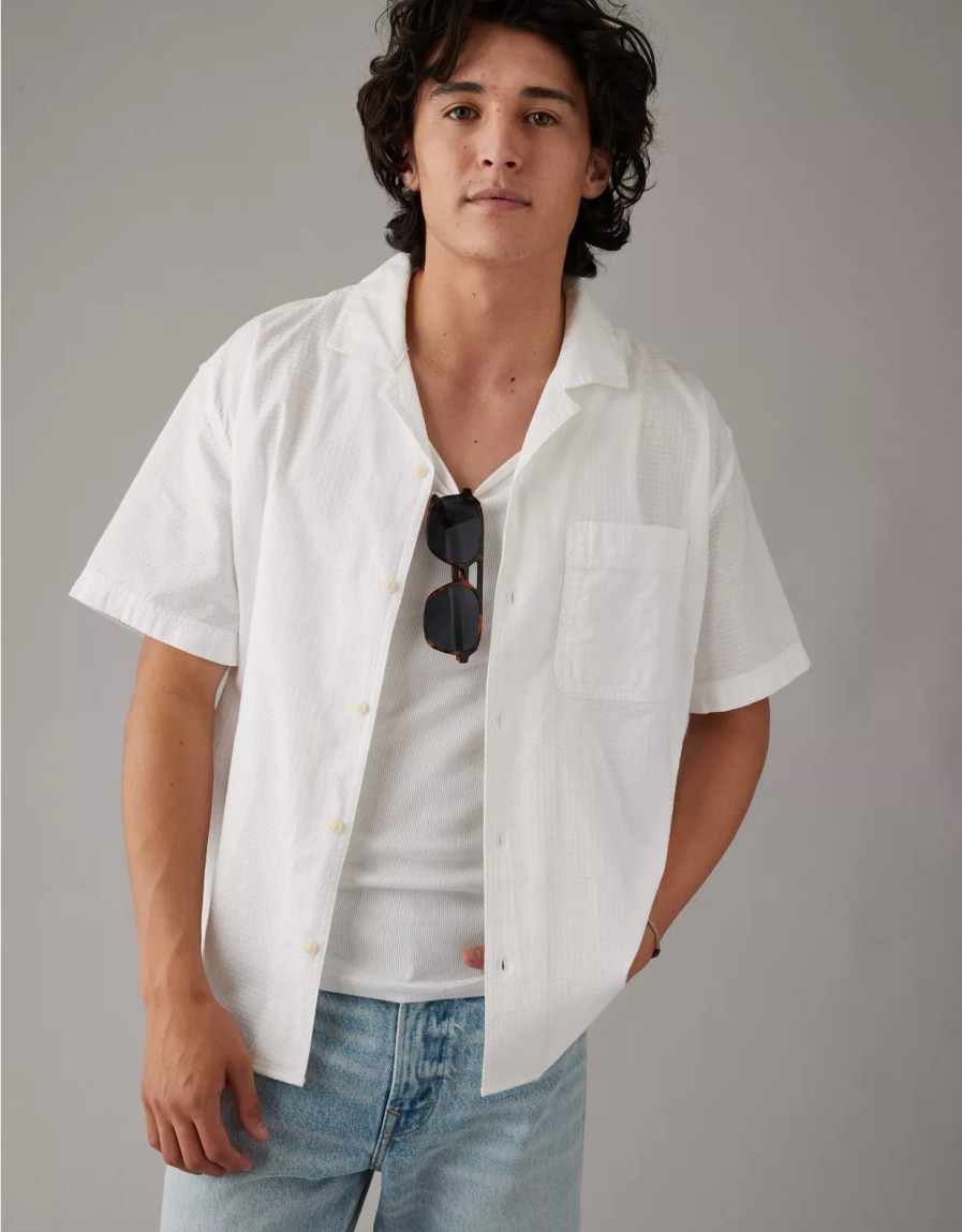 Hombres American Eagle | Camisa Junto A La Piscina Con Botones Tipo Gofre Ae