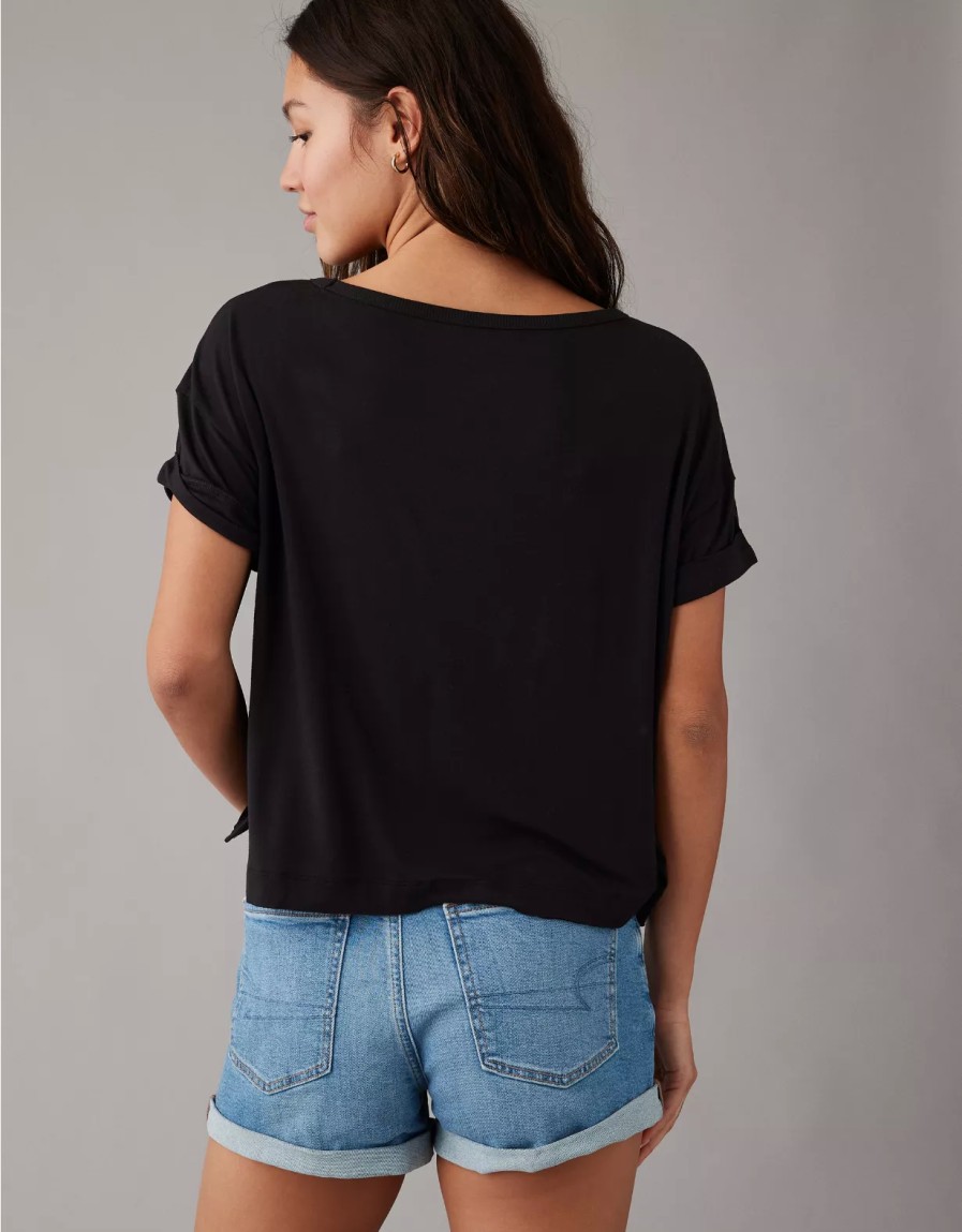 Mujer American Eagle | Camiseta Extragrande De Manga Corta Con Bolsillo Ae Soft & Sexy