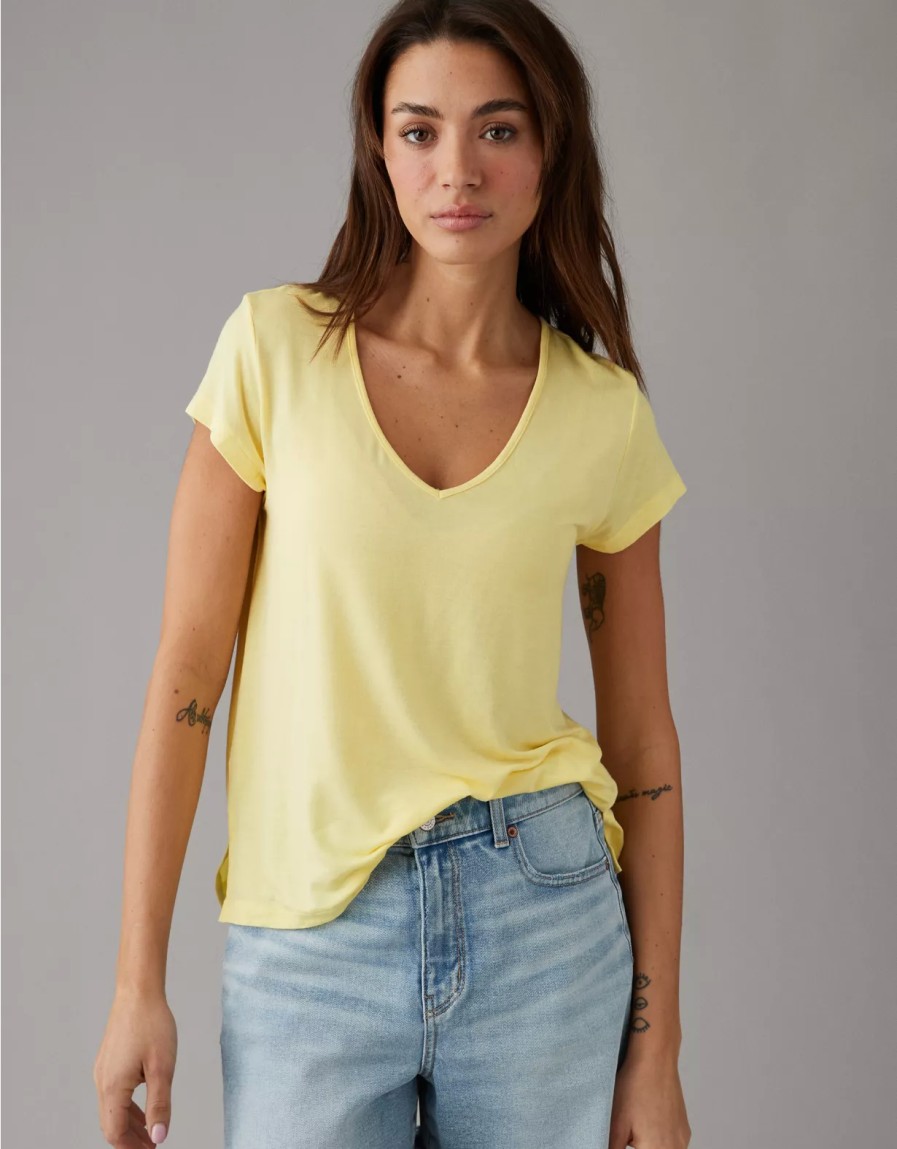 Mujer American Eagle | Camiseta De Manga Corta Con Cuello En V Ae Soft & Sexy