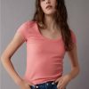 Mujer American Eagle | Camiseta Acanalada De Manga Corta Para Bebe Ae Hey