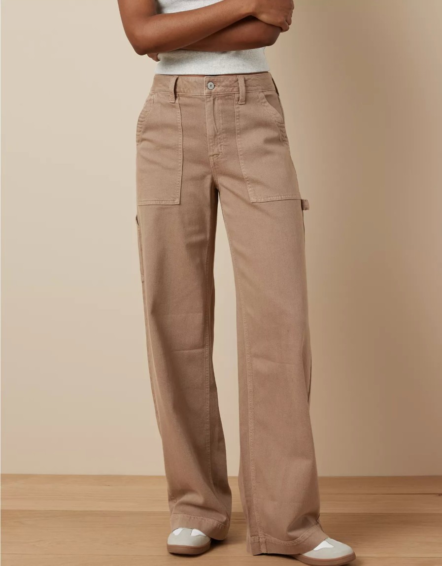 Mujer American Eagle | Pantalon Ancho Y Holgado De Talle Super Alto Elastico Drapeado Ae Dreamy