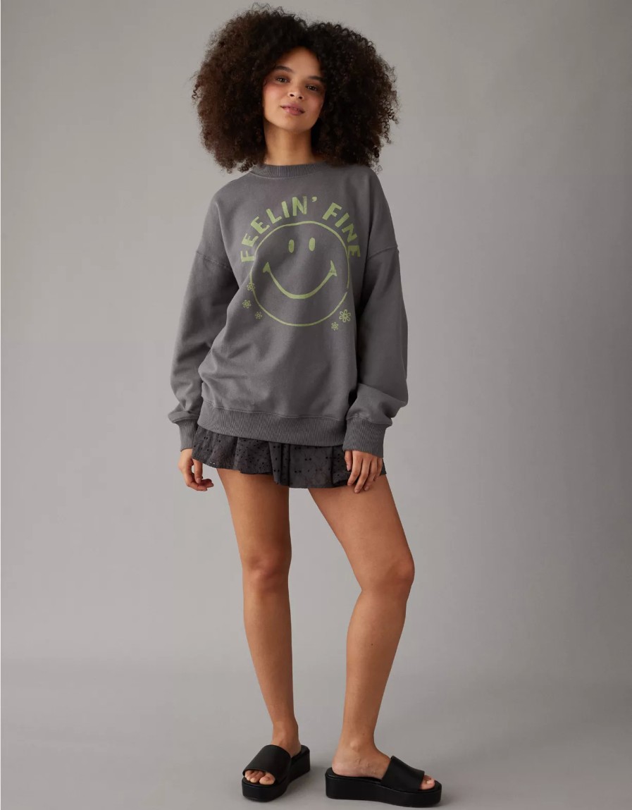 Mujer American Eagle | Sudadera Extragrande Con Estampado De Smiley Ae