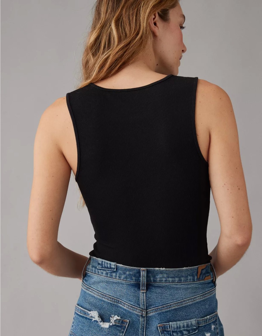 Mujer American Eagle | Body Con Cuello Henley Sin Mangas Ae