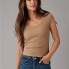 Mujer American Eagle | Camiseta Acanalada De Manga Corta Para Bebe Ae Hey