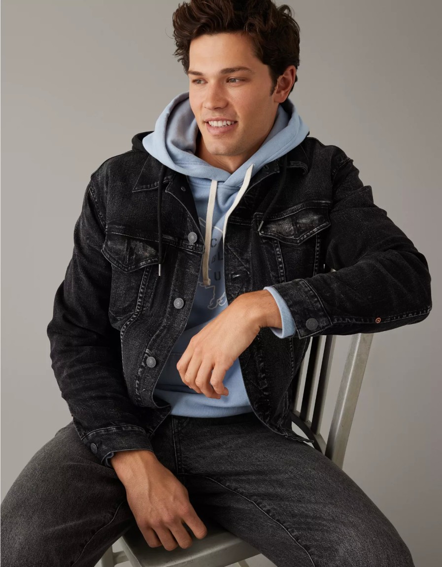 Hombres American Eagle | Chaqueta Estilo Camionero De Mezclilla Con Capucha Ae