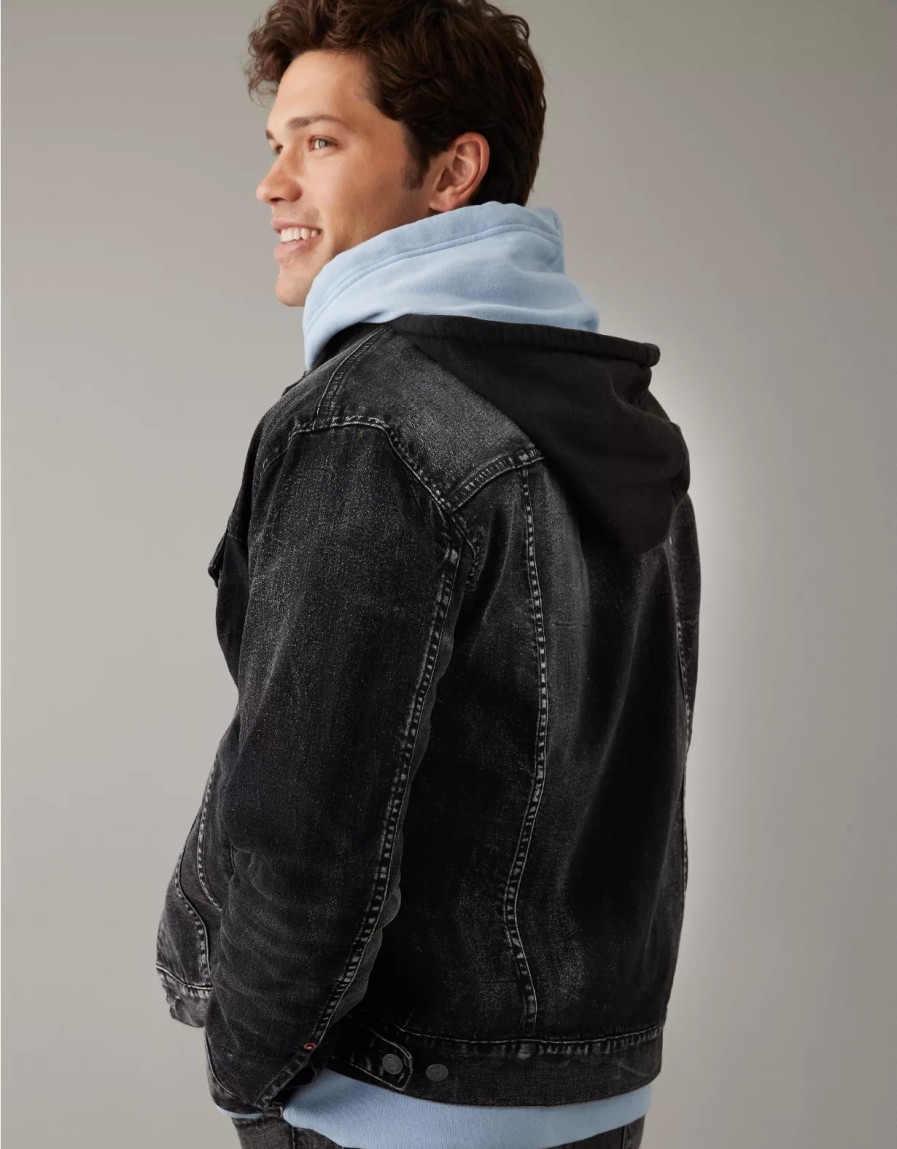 Hombres American Eagle | Chaqueta Estilo Camionero De Mezclilla Con Capucha Ae