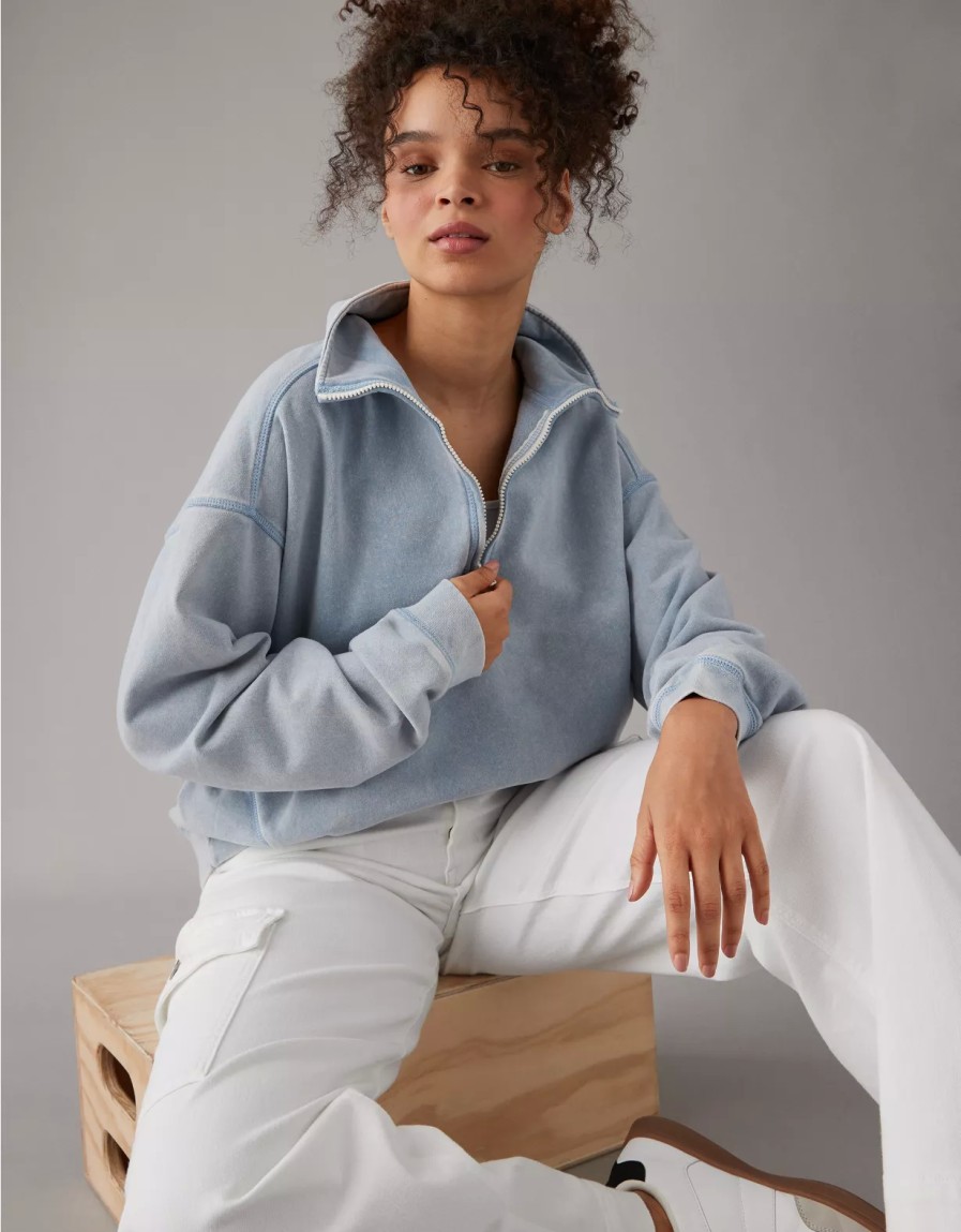 Mujer American Eagle | Sudadera Polar Con Cierre De Un Cuarto Ae