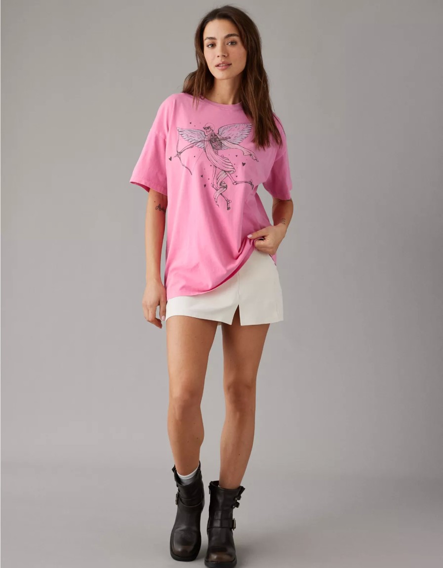 Mujer American Eagle | Camiseta Extragrande Con Grafico De Esqueleto De San Valentin Ae