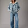 Mujer American Eagle | Chaqueta Bomber De Sherpa De Denim Extragrande Ae