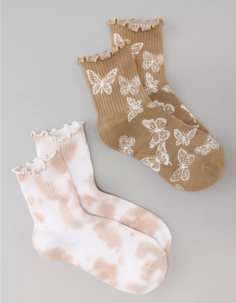 Mujer American Eagle | Paquete De 2 Calcetines Con Efecto Tie-Dye Y Mariposas Ae