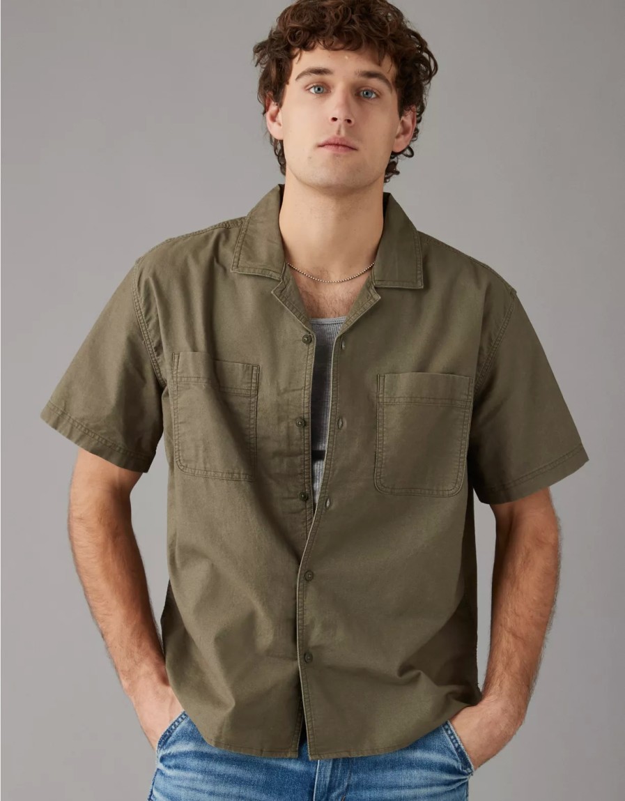 Hombres American Eagle | Camisa Junto A La Piscina Con Botones Ae