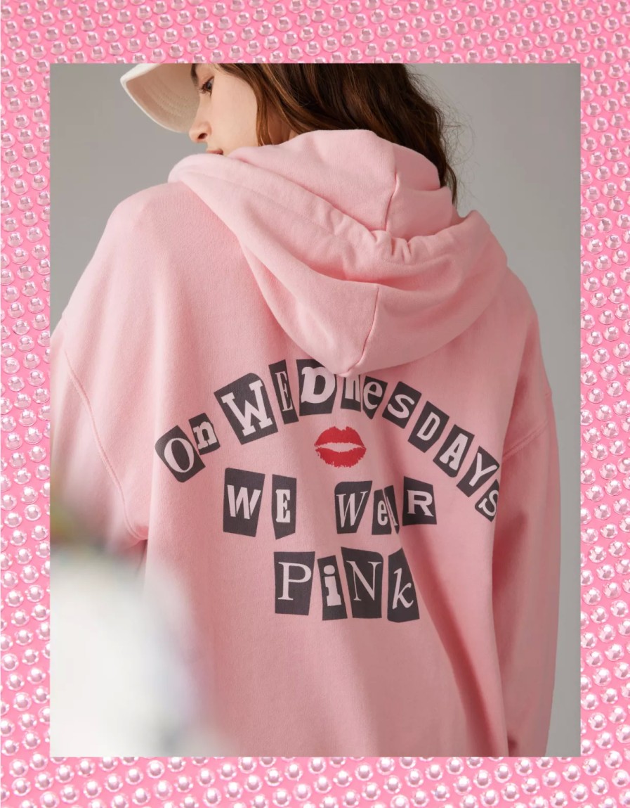 Mujer American Eagle | Ae X Mean Sudadera Con Capucha Rosa Extragrande Con Cremallera Para Ninas