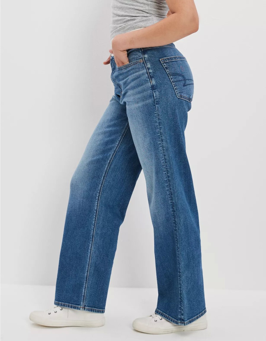 Mujer American Eagle | Vaqueros Rectos Holgados De Cintura Super Alta Con Curvas Ae Stretch