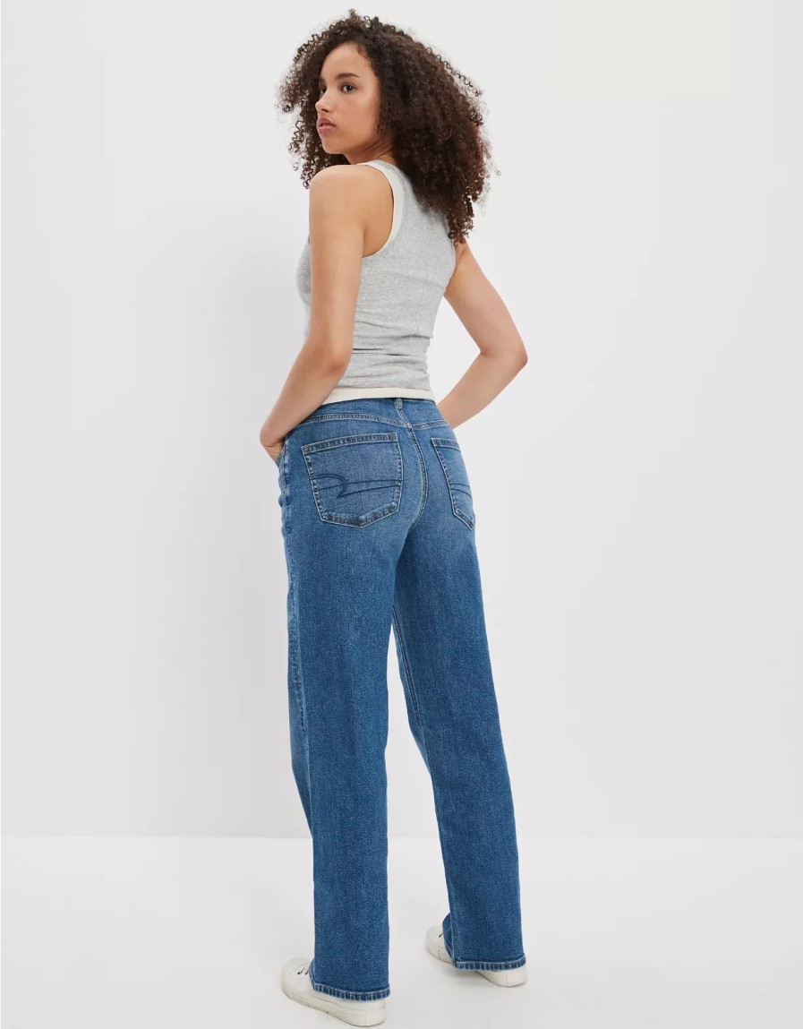 Mujer American Eagle | Vaqueros Rectos Holgados De Cintura Super Alta Con Curvas Ae Stretch