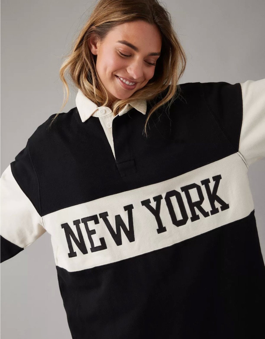 Mujer American Eagle | Ae Sudadera Extragrande De Polar New York Polo