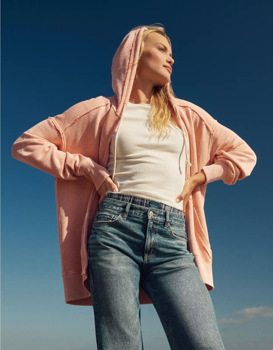 Mujer American Eagle | Ae Sudadera Extragrande Con Capucha Y Cremallera Lavada