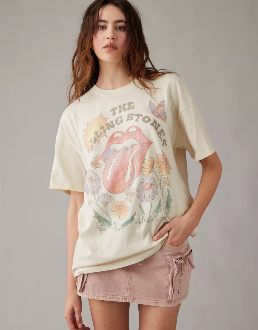 Mujer American Eagle | Ae Camiseta Extragrande Con Grafico De Rolling Stones