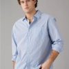 Hombres American Eagle | Camisa Con Botones A Rayas De Popelina Ae Everyday