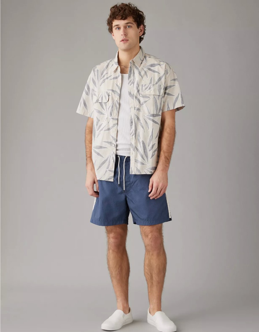 Hombres American Eagle | Camisa Junto A La Piscina Con Botones Tropicales Ae