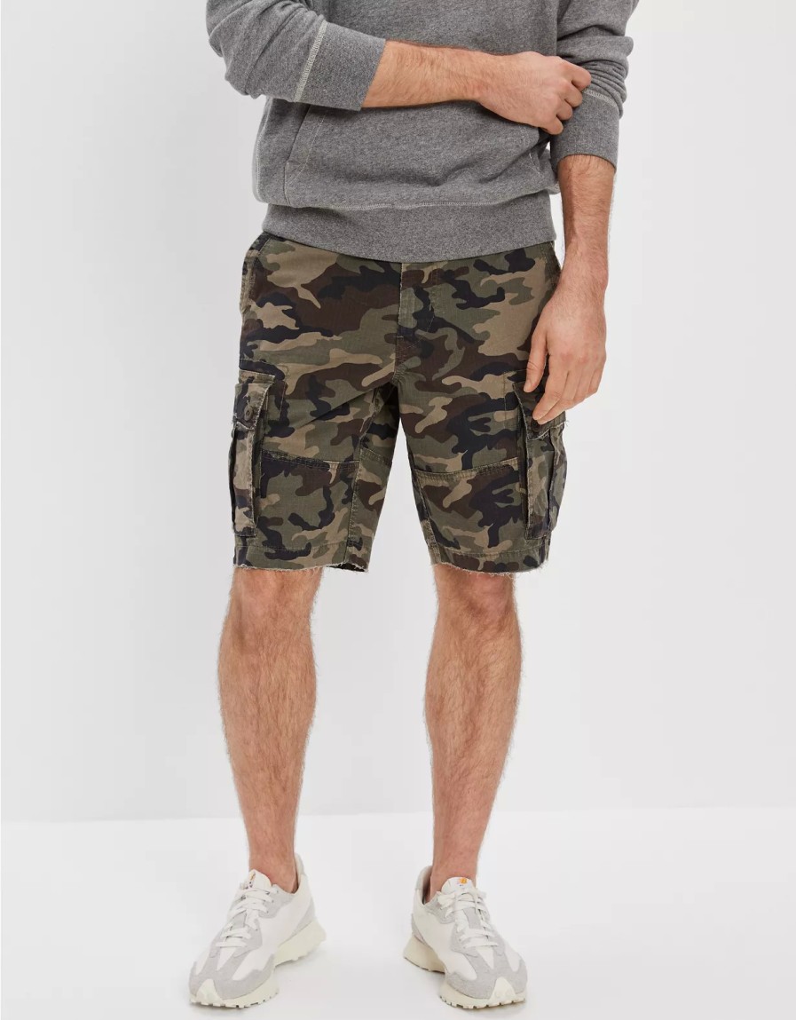 Hombres American Eagle | Shorts Cargo Desgastados De 10" Ae Flex Ripstop