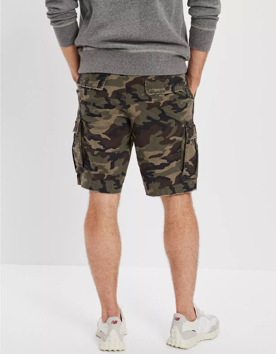 Hombres American Eagle | Shorts Cargo Desgastados De 10" Ae Flex Ripstop