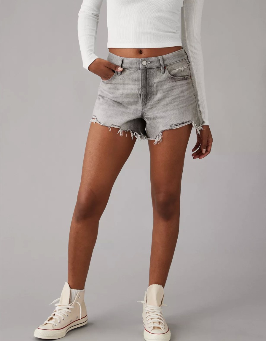 Mujer American Eagle | Shorts Vaqueros Holgados De Talle Super Alto Ae Strigid