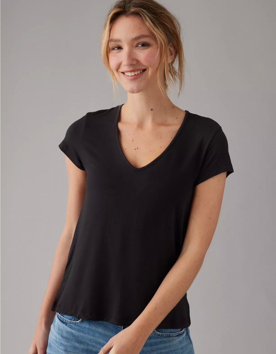 Mujer American Eagle | Camiseta De Manga Corta Con Cuello En V Ae Soft & Sexy