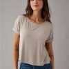 Mujer American Eagle | Camiseta Extragrande De Manga Corta Con Bolsillo Ae Soft & Sexy