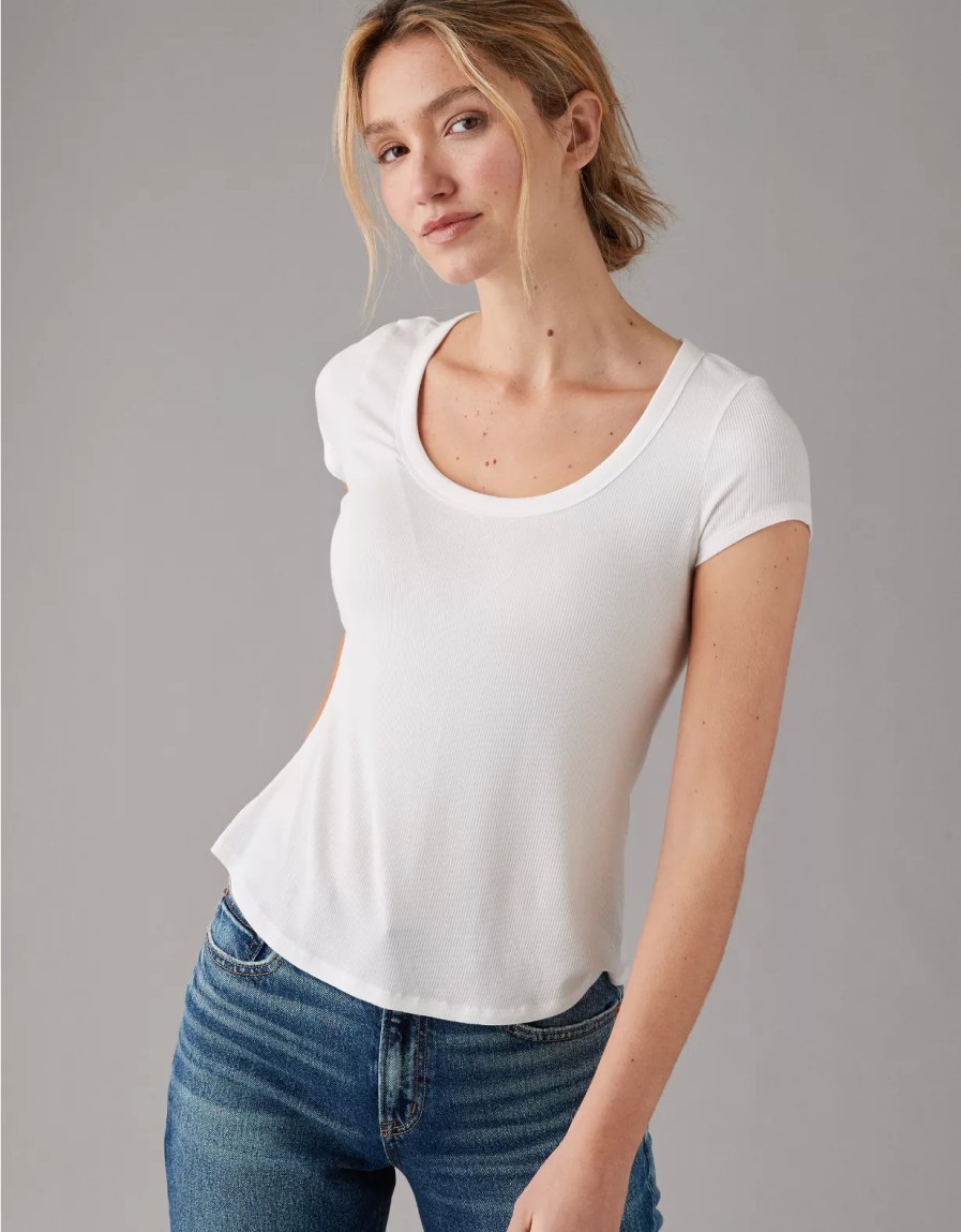 Mujer American Eagle | Ae Camiseta De Canale De Manga Corta, Suave Y Sexy, Con Cuello Redondo