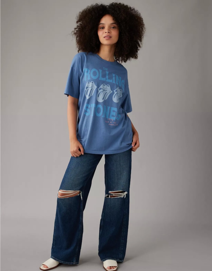 Mujer American Eagle | Ae Camiseta Extragrande Con Grafico De Rolling Stones