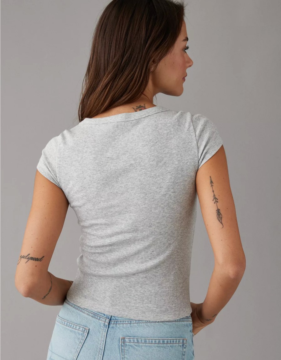 Mujer American Eagle | Camiseta Acanalada De Manga Corta Para Bebe Ae Hey