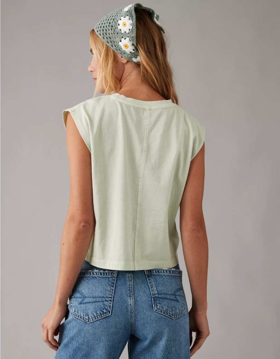 Mujer American Eagle | Camiseta Ajustada Con Mangas Casquillo Ae