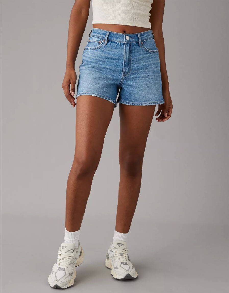 Mujer American Eagle | Shorts Vaqueros Holgados De Talle Super Alto Ae Strigid