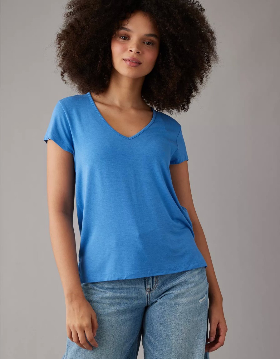 Mujer American Eagle | Camiseta De Manga Corta Con Cuello En V Ae Soft & Sexy