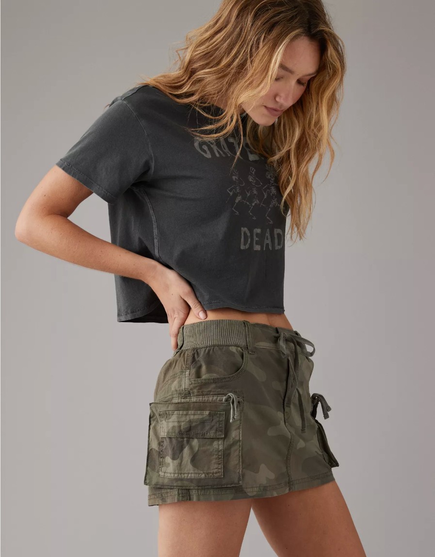 Mujer American Eagle | Minifalda Pantalon Tipo Cargo De Camuflaje De Cintura Alta Snappy Stretch Ae